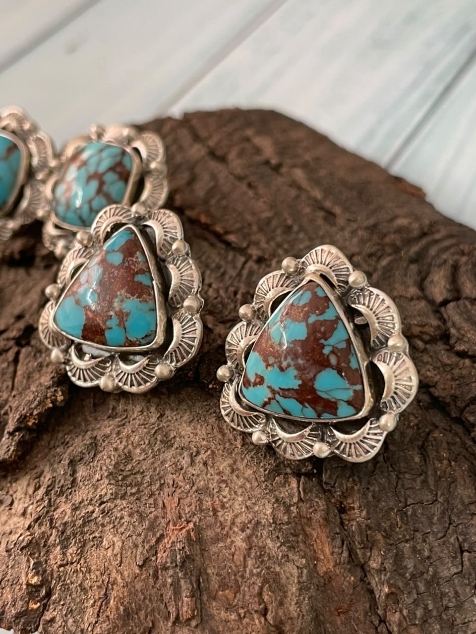 Handmade Sterling Silver Egyptian Turquoise Collection: Post Studs Earrings Signed Nizhoni