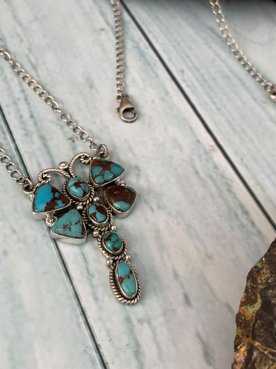 Handmade Sterling Silver Egyptian Turquoise Collection: Necklace Signed Nizhoni