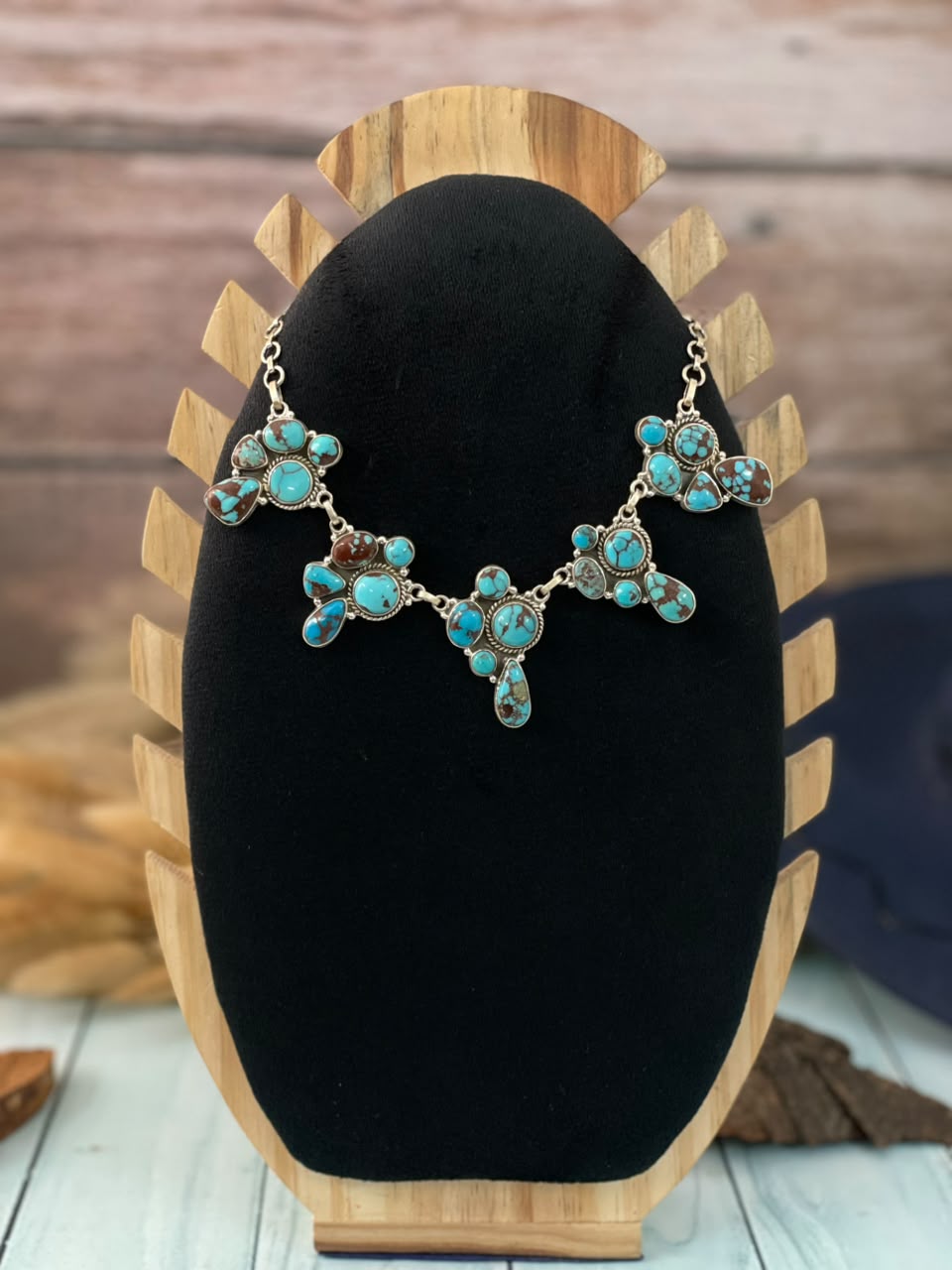 Handmade Sterling Silver Egyptian Turquoise Collection: Necklace Signed Nizhoni
