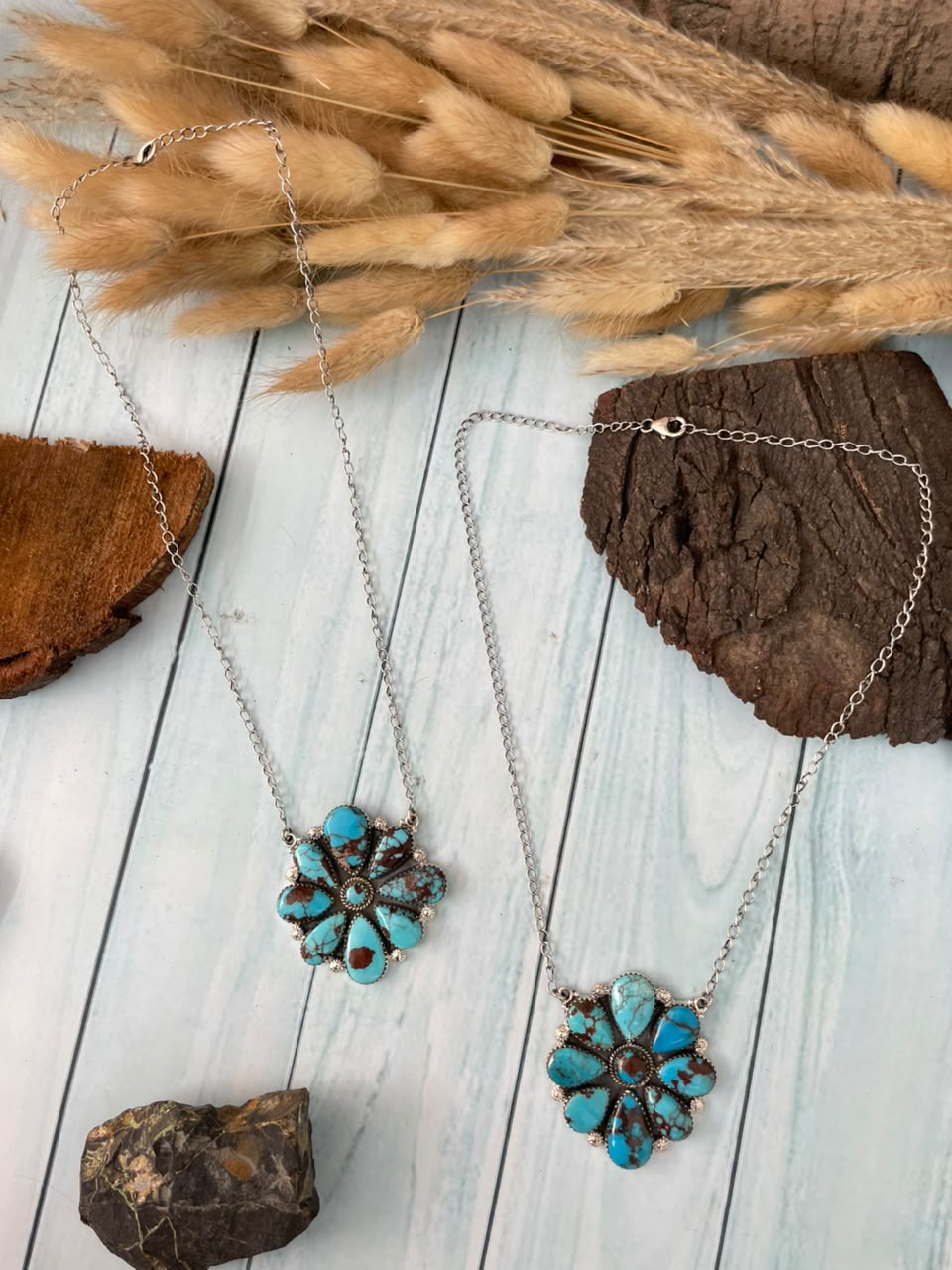 Handmade Sterling Silver Egyptian Turquoise Collection: Necklace Signed Nizhoni