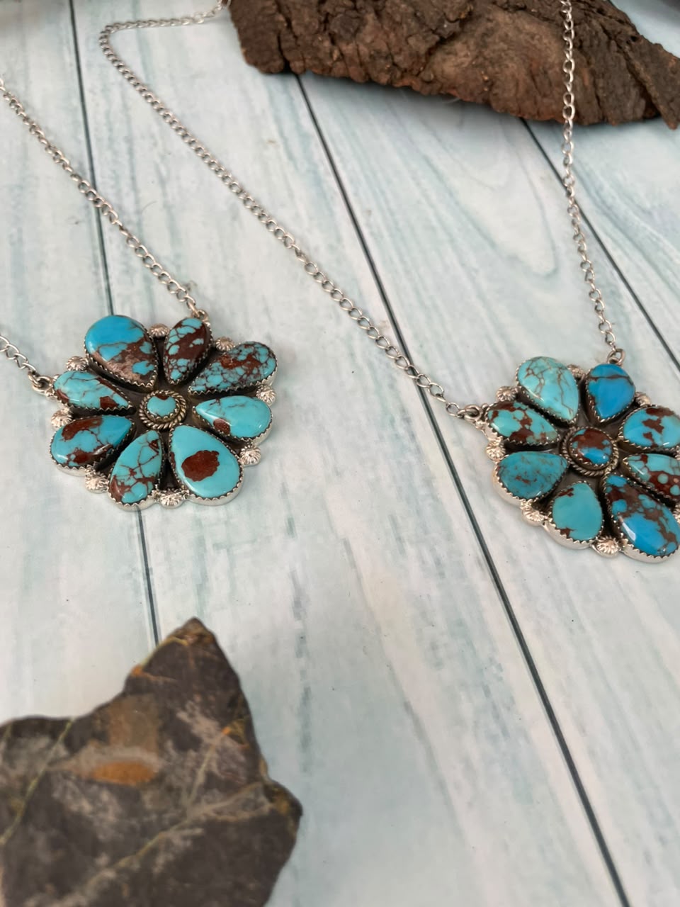 Handmade Sterling Silver Egyptian Turquoise Collection: Necklace Signed Nizhoni