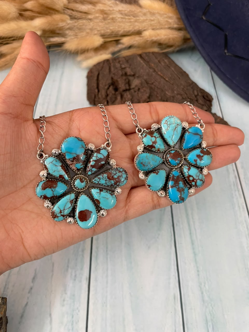 Handmade Sterling Silver Egyptian Turquoise Collection: Necklace Signed Nizhoni