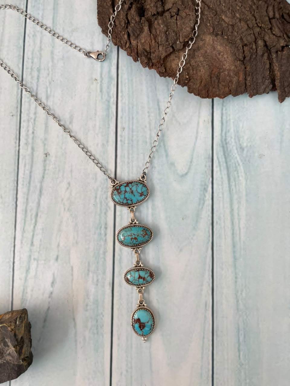 Handmade Sterling Silver Egyptian Turquoise Collection: Necklace Signed Nizhoni