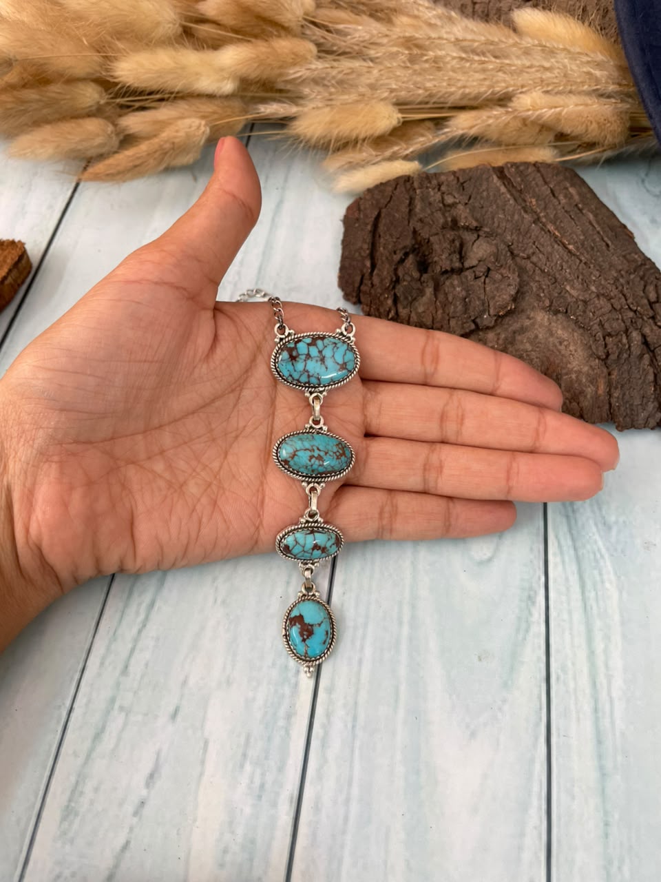 Handmade Sterling Silver Egyptian Turquoise Collection: Necklace Signed Nizhoni