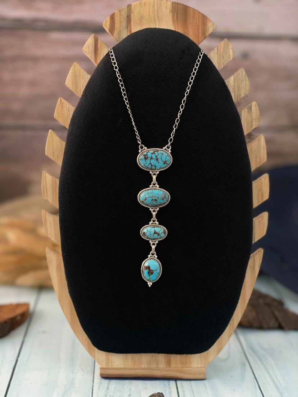 Handmade Sterling Silver Egyptian Turquoise Collection: Necklace Signed Nizhoni