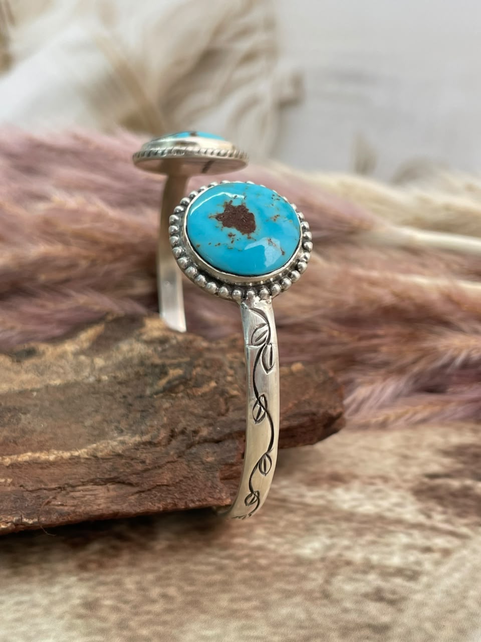 Handmade Sterling Silver Egyptian Turquoise Collection: Cuff Bracelet Signed Nizhoni