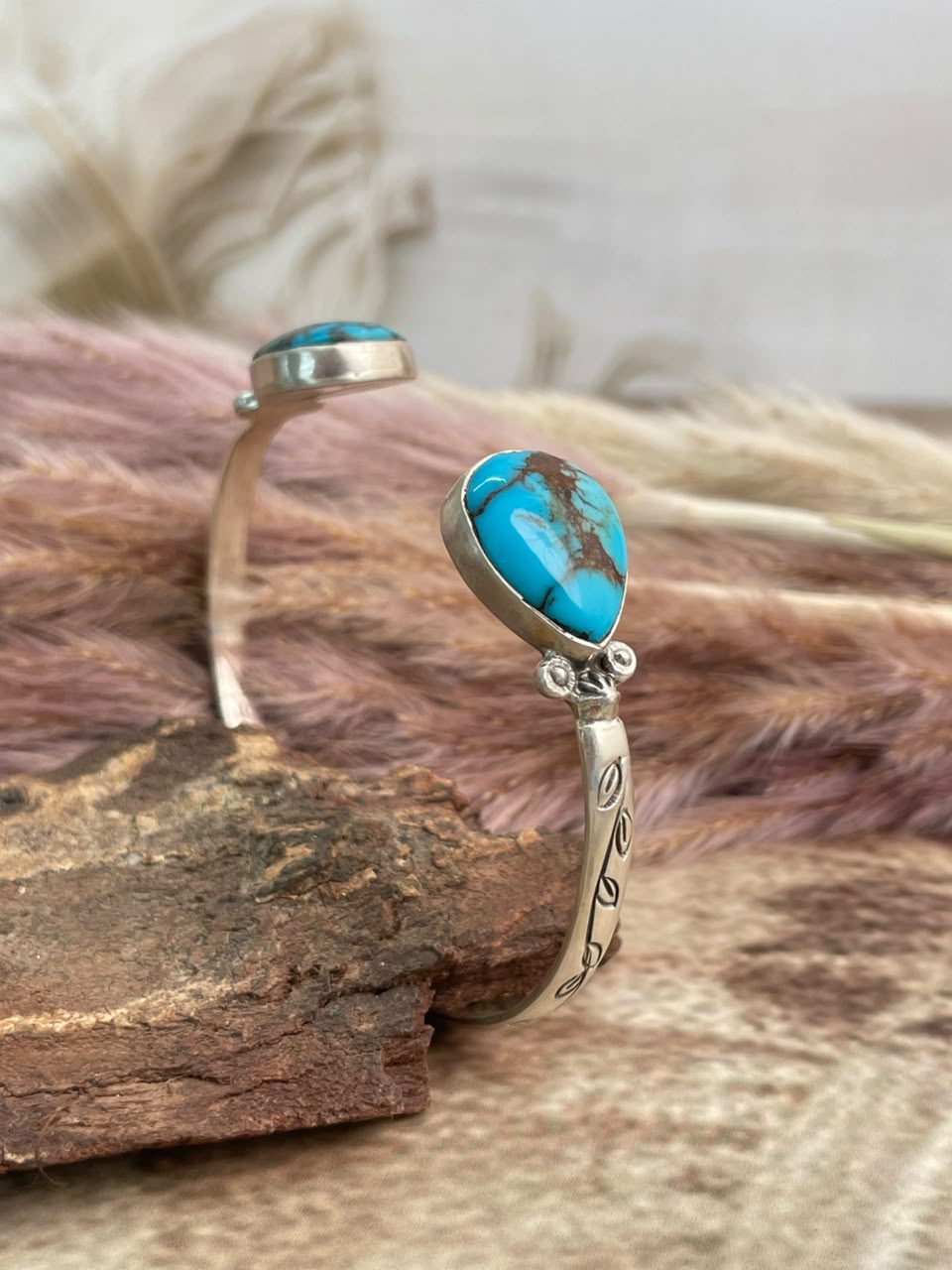 Handmade Sterling Silver Egyptian Turquoise Collection: Cuff Bracelet Signed Nizhoni