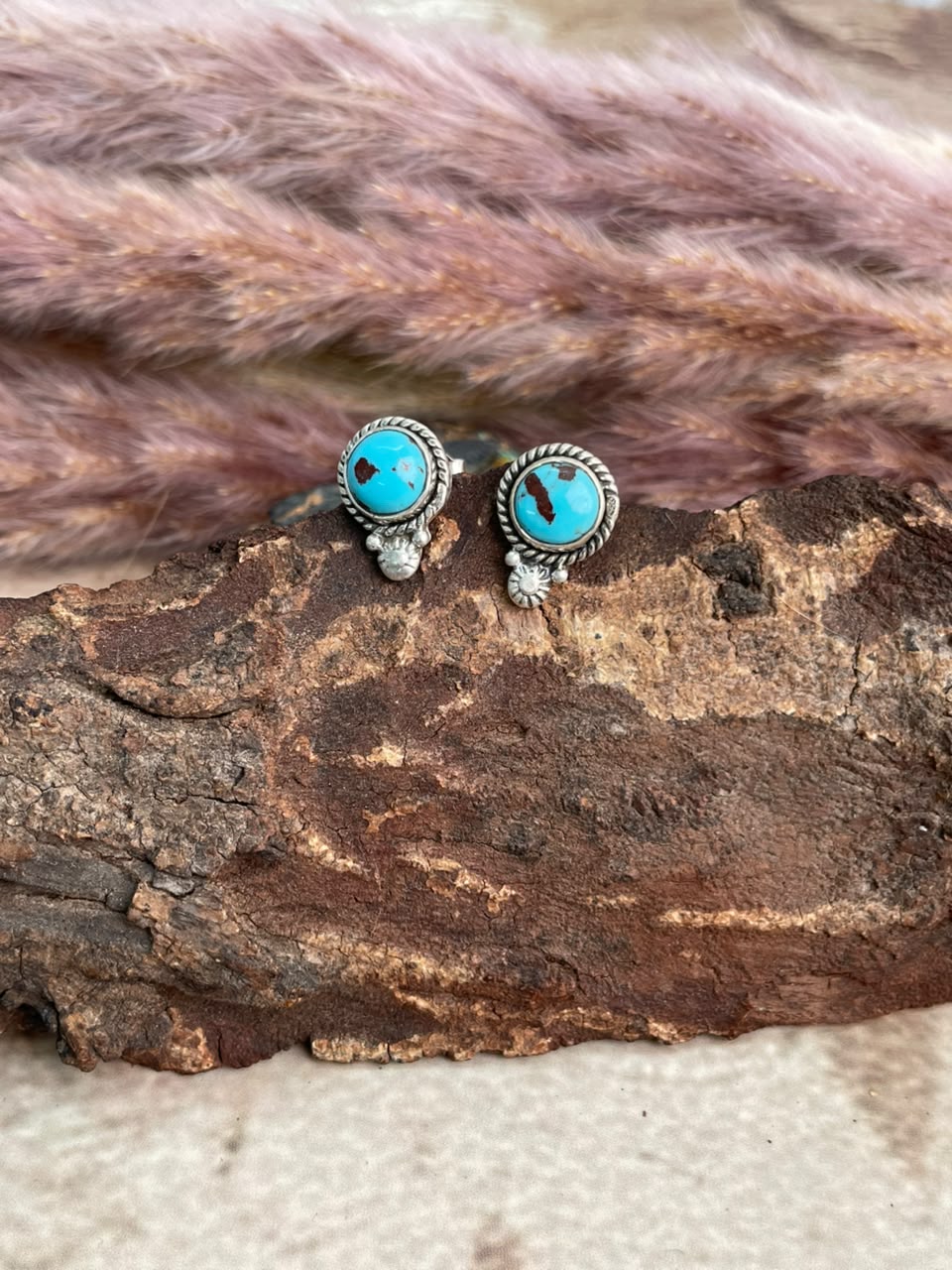 Handmade Sterling Silver Egyptian Turquoise Collection: Post Studs Earrings Signed Nizhoni