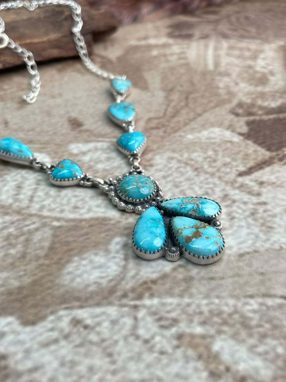 Handmade Sterling Silver Sierra Bella Turquoise Necklace Signed Nizhoni