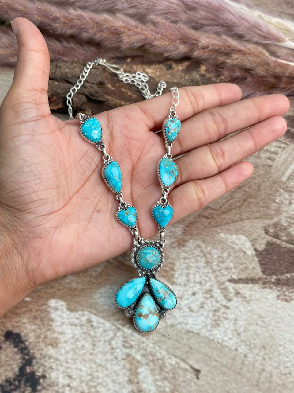 Handmade Sterling Silver Sierra Bella Turquoise Necklace Signed Nizhoni