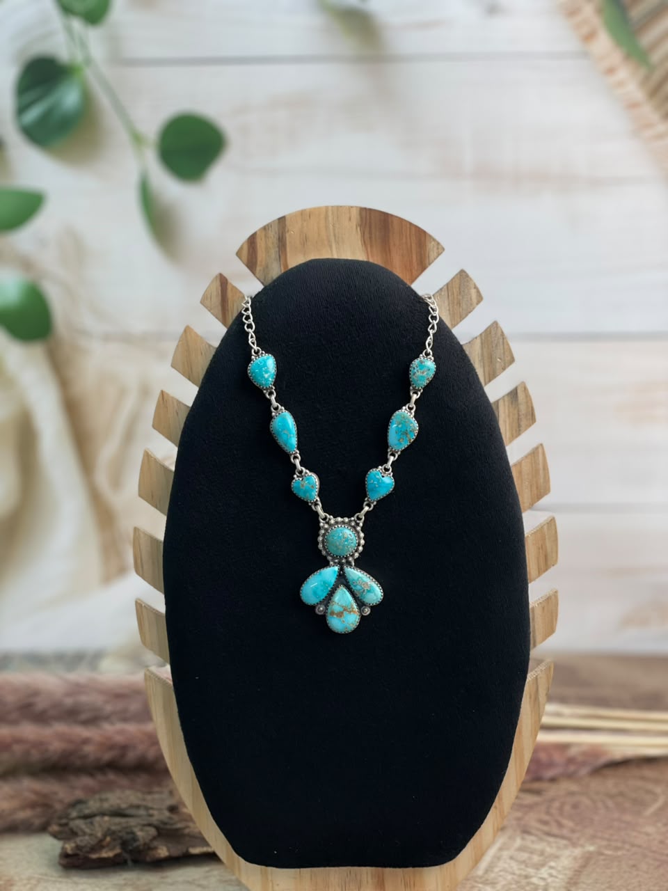 Handmade Sterling Silver Sierra Bella Turquoise Necklace Signed Nizhoni
