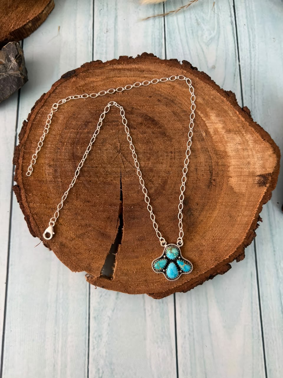 Handmade Sterling Silver Sierra Bella Turquoise Necklace Signed Nizhoni