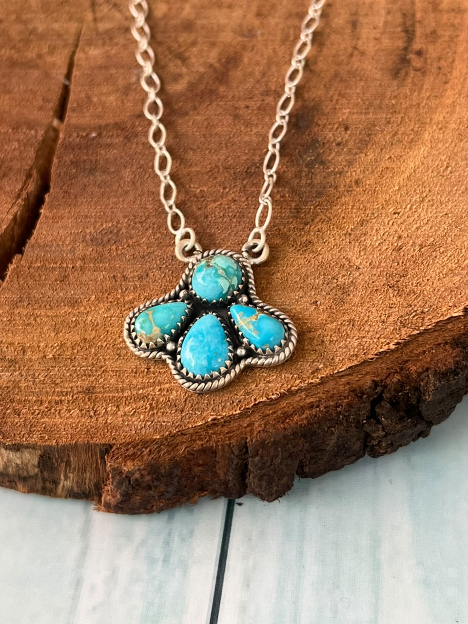 Handmade Sterling Silver Sierra Bella Turquoise Necklace Signed Nizhoni