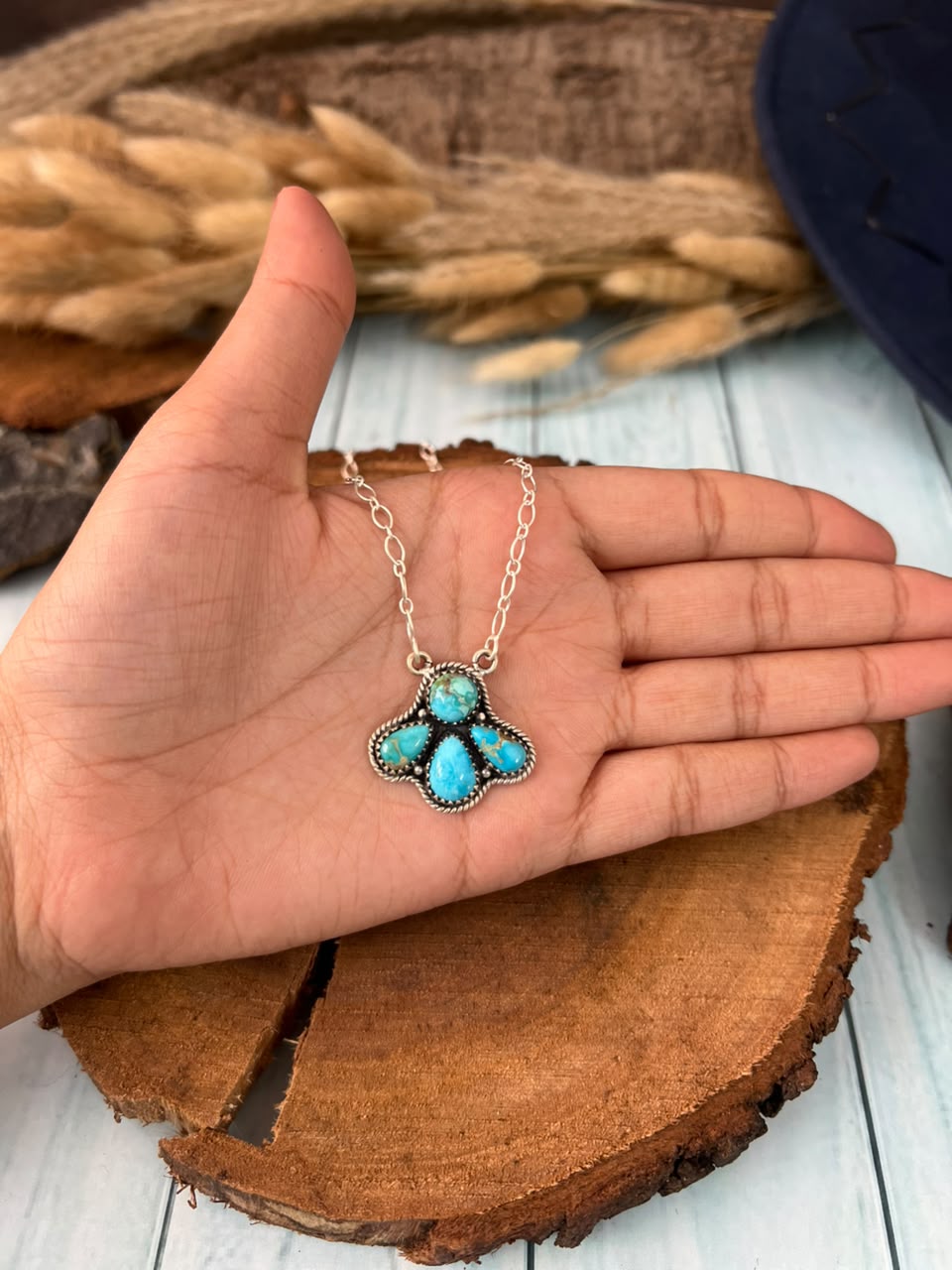Handmade Sterling Silver Sierra Bella Turquoise Necklace Signed Nizhoni