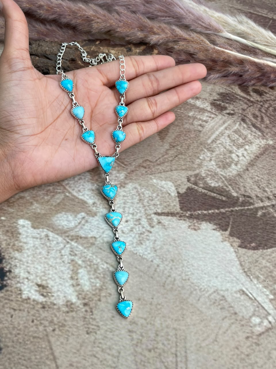 Handmade Sterling Silver Sierra Bella Turquoise Necklace Signed Nizhoni