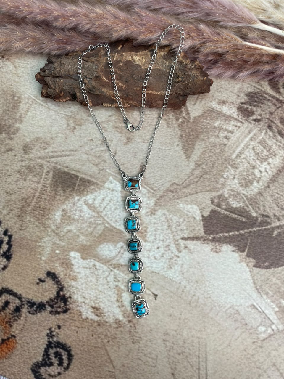 Handmade Sterling Silver Egyptian Turquoise Collection: Drop Necklace Signed Nizhoni