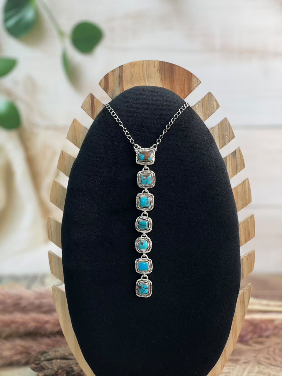 Handmade Sterling Silver Egyptian Turquoise Collection: Drop Necklace Signed Nizhoni
