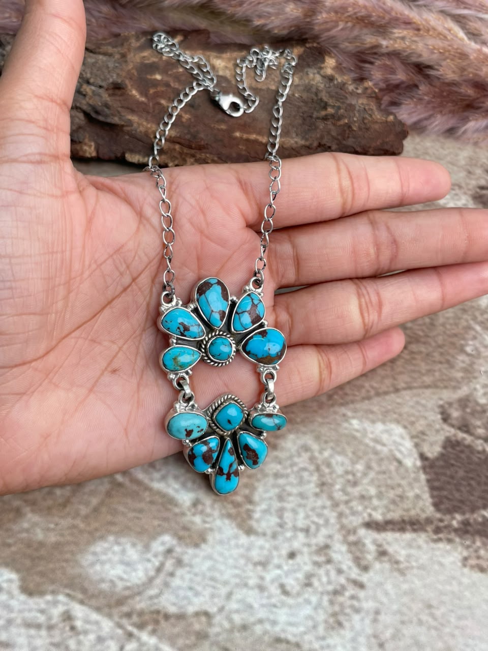 Handmade Sterling Silver Egyptian Turquoise Collection: Necklace Signed Nizhoni