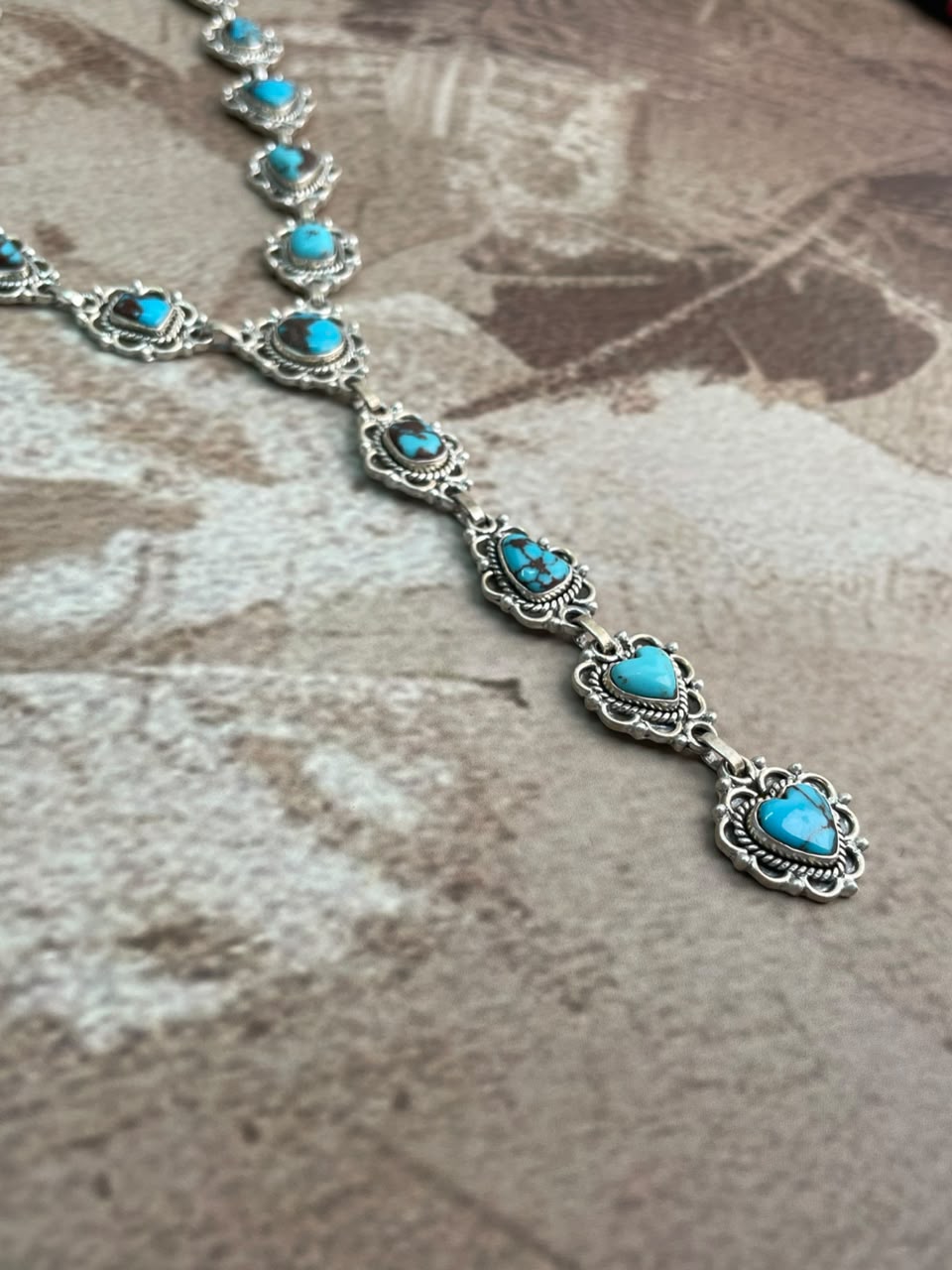 Handmade Sterling Silver Egyptian Turquoise Collection: Drop Necklace Signed Nizhoni