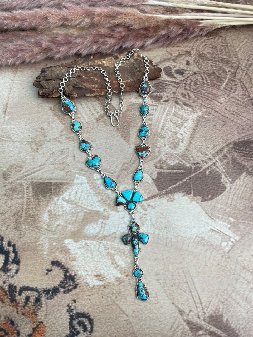 Handmade Sterling Silver Egyptian Turquoise Collection: Drop Necklace Signed Nizhoni