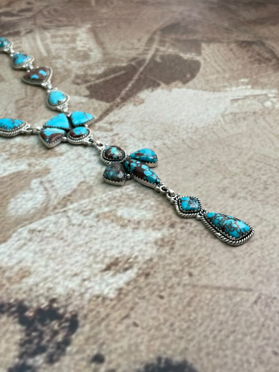 Handmade Sterling Silver Egyptian Turquoise Collection: Drop Necklace Signed Nizhoni