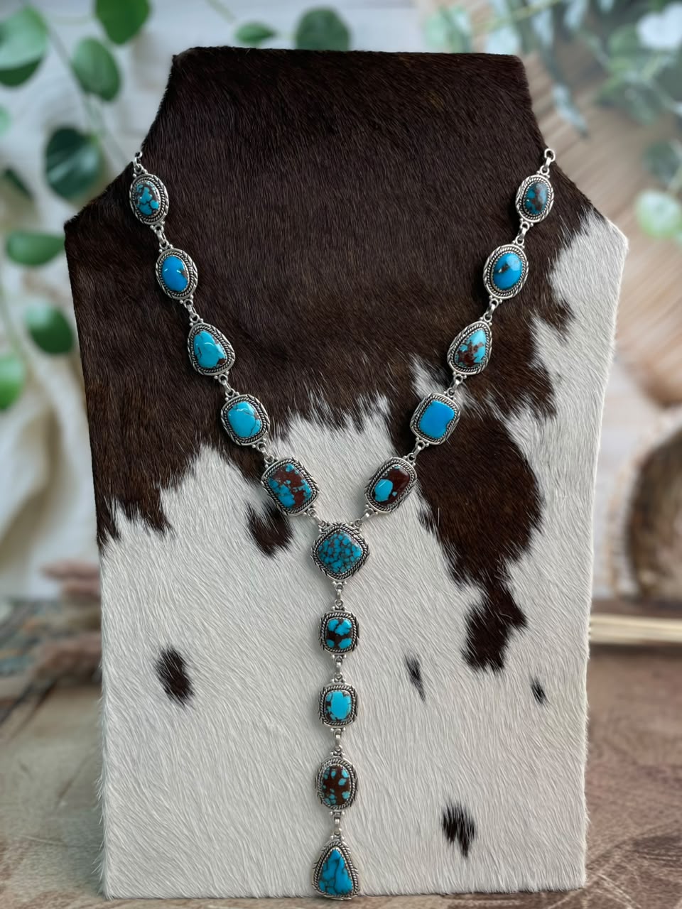 Handmade Sterling Silver Egyptian Turquoise Collection: Drop Necklace Signed Nizhoni