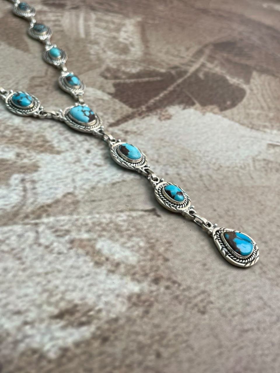 Handmade Sterling Silver Egyptian Turquoise Collection: Drop Necklace Signed Nizhoni