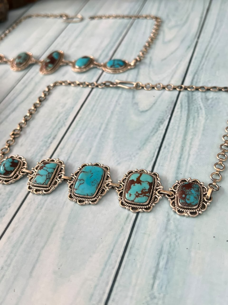 Handmade Sterling Silver Egyptian Turquoise Collection: Choker Necklace Signed Nizhoni