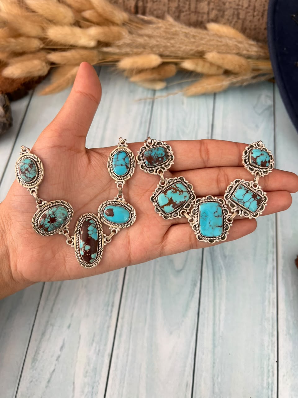 Handmade Sterling Silver Egyptian Turquoise Collection: Choker Necklace Signed Nizhoni