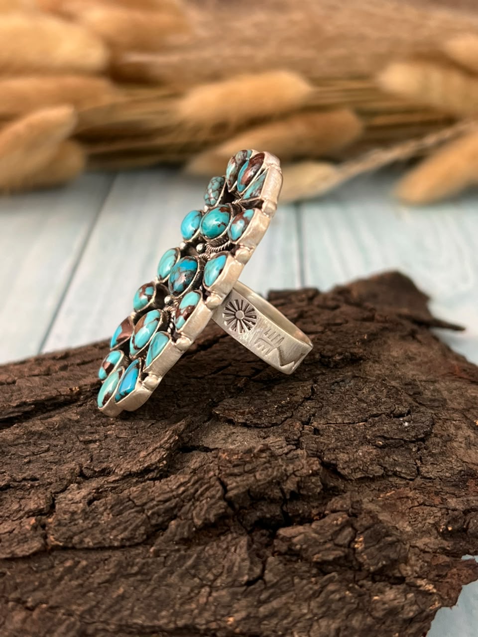 Handmade Sterling Silver Egyptian Turquoise Collection: Adjustable Ring Signed Nizhoni