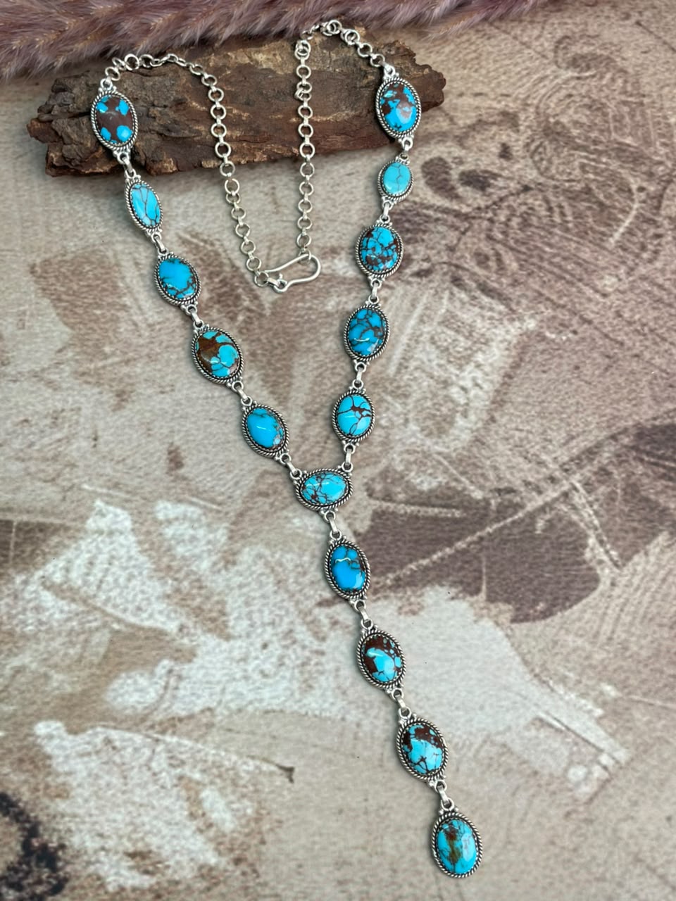 Handmade Sterling Silver Egyptian Turquoise Collection: Drop Necklace Signed Nizhoni