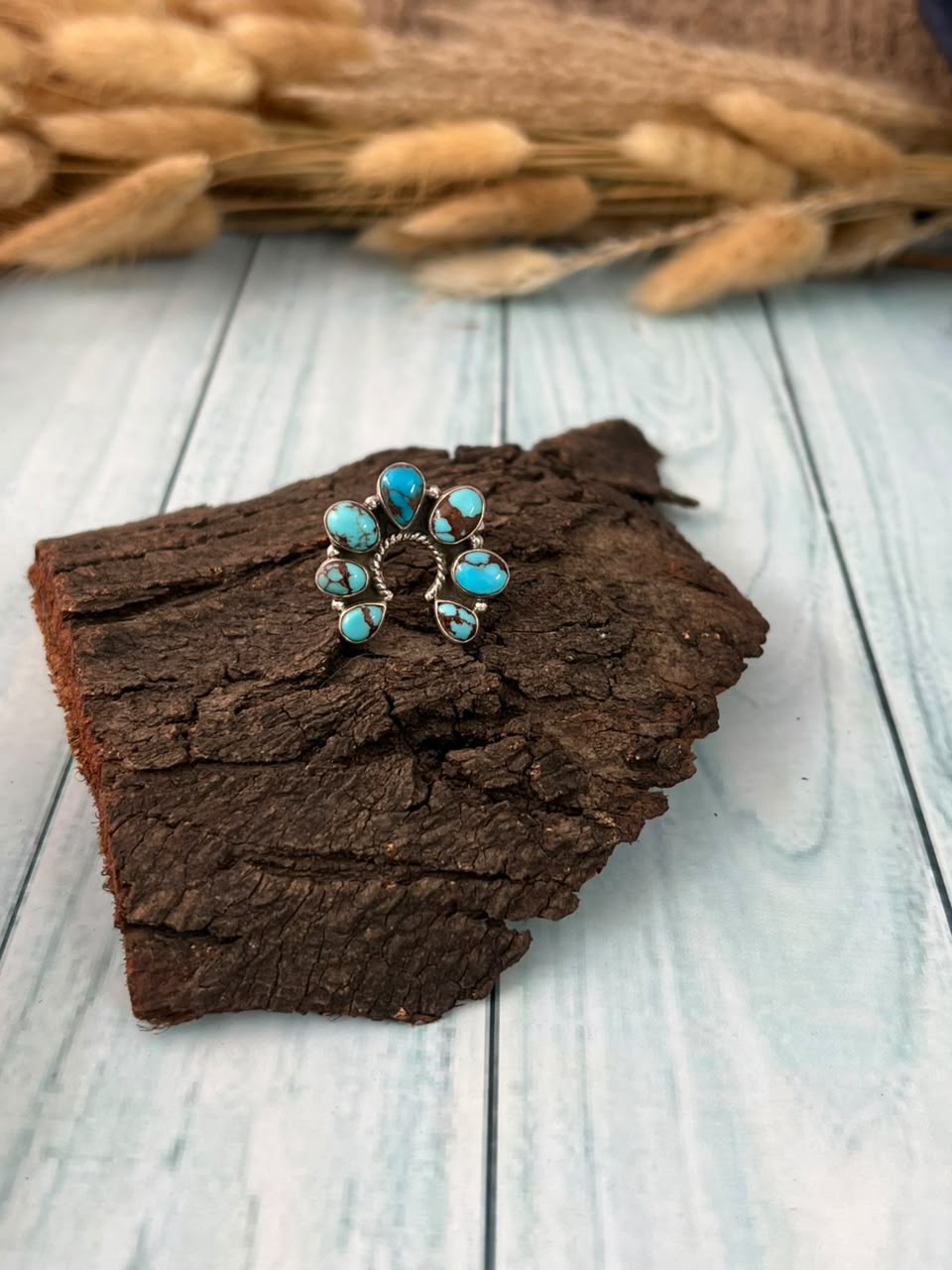 Handmade Sterling Silver Egyptian Turquoise Collection: Adjustable Naja Ring Signed Nizhoni