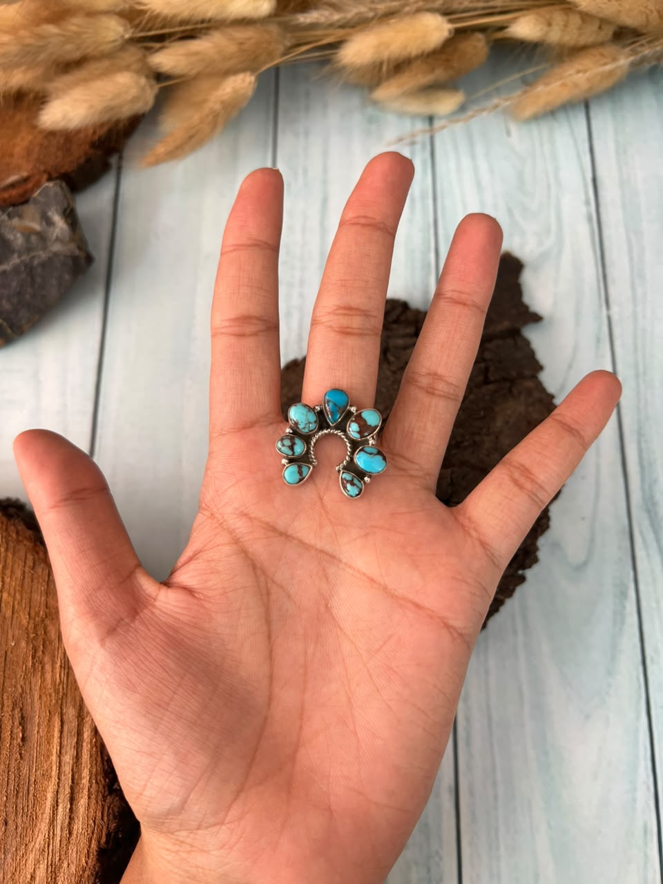 Handmade Sterling Silver Egyptian Turquoise Collection: Adjustable Naja Ring Signed Nizhoni