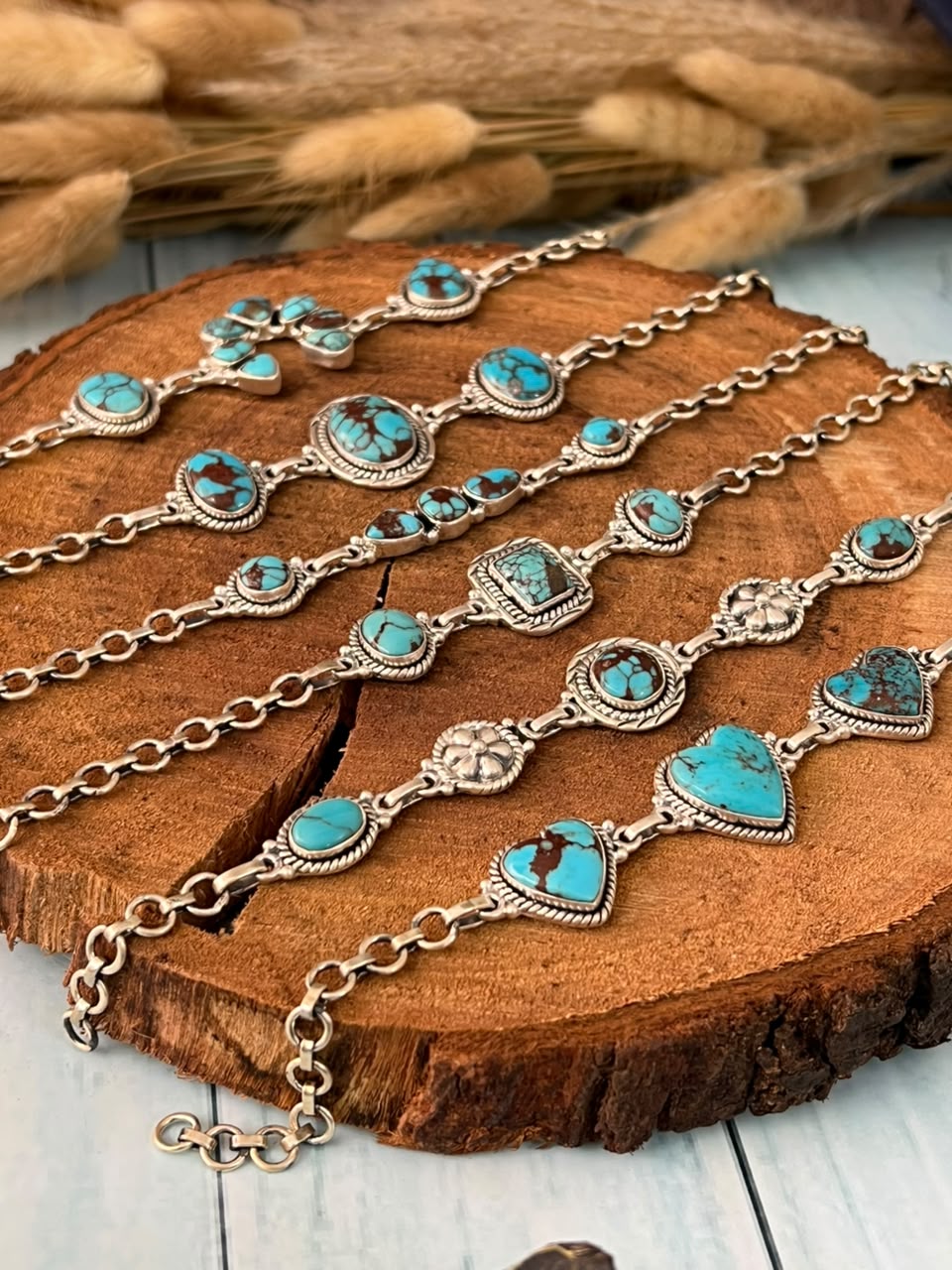 Handmade Sterling Silver Egyptian Turquoise Collection: Chain Bracelet Signed Nizhoni