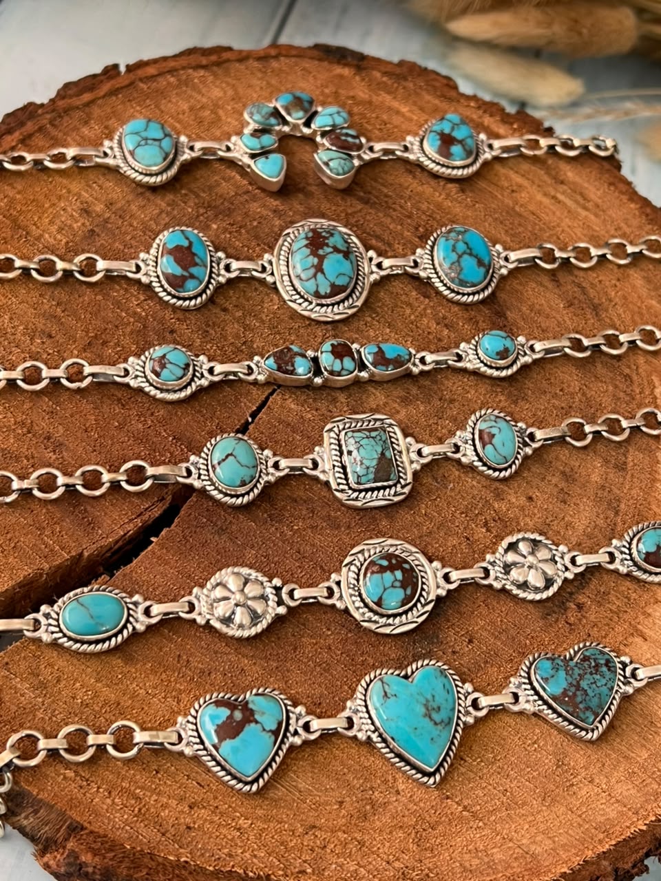 Handmade Sterling Silver Egyptian Turquoise Collection: Chain Bracelet Signed Nizhoni
