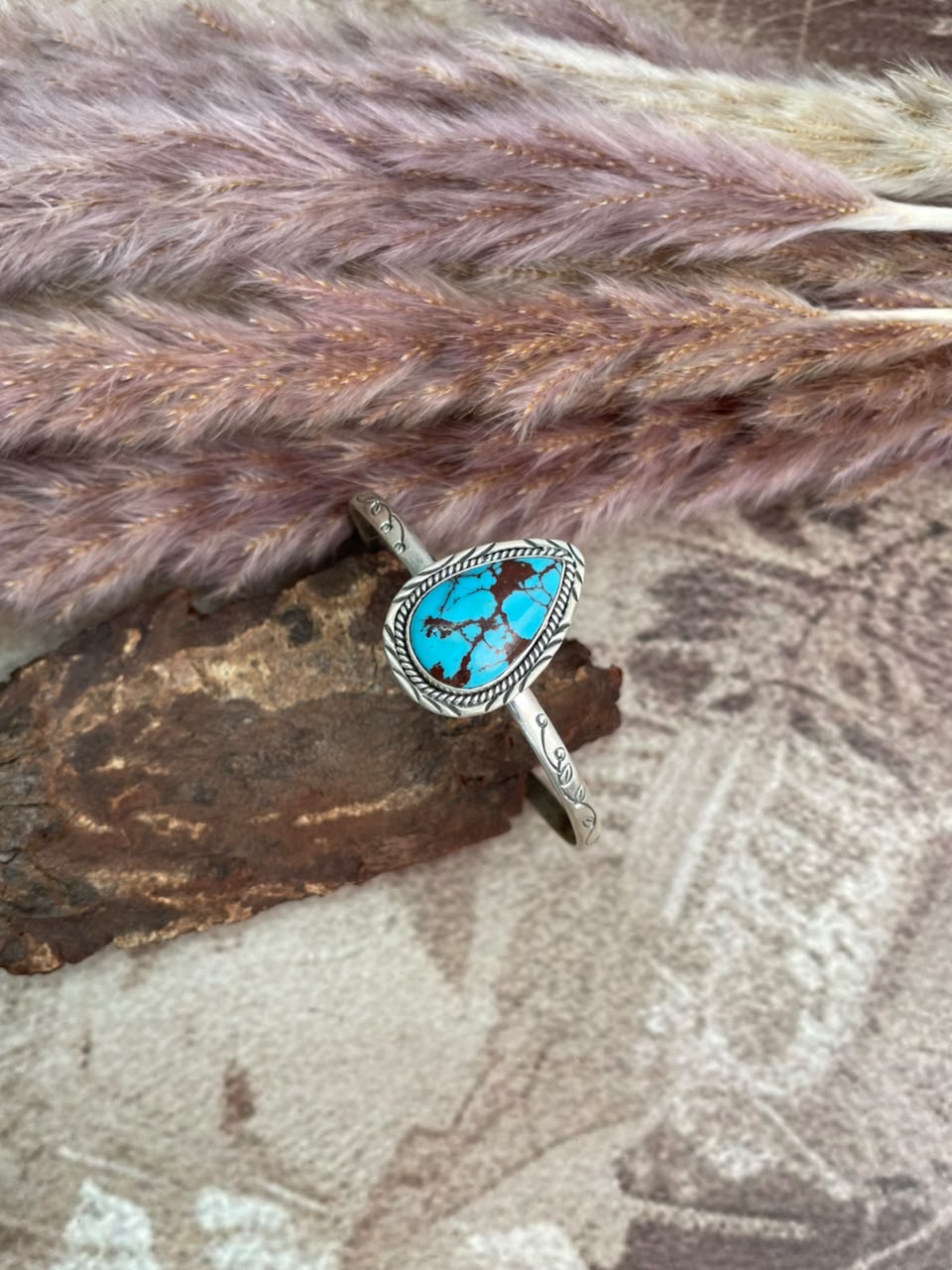 Handmade Sterling Silver Egyptian Turquoise Collection: Cuff Bracelet Signed Nizhoni