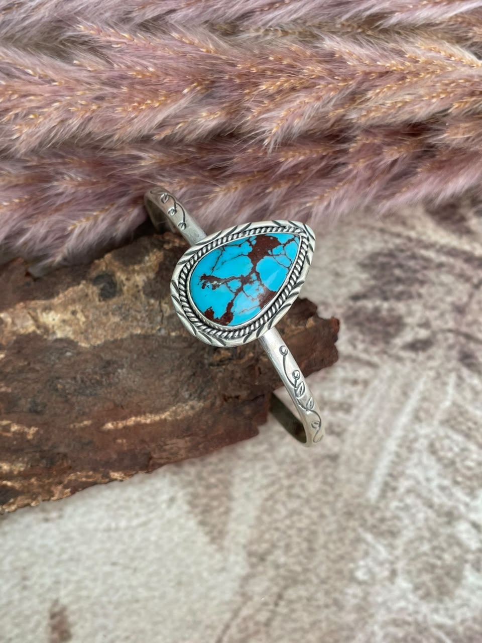 Handmade Sterling Silver Egyptian Turquoise Collection: Cuff Bracelet Signed Nizhoni
