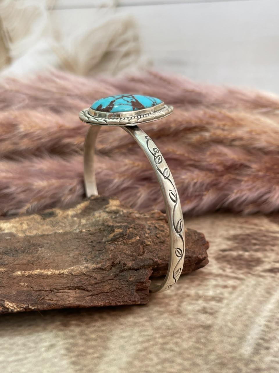 Handmade Sterling Silver Egyptian Turquoise Collection: Cuff Bracelet Signed Nizhoni
