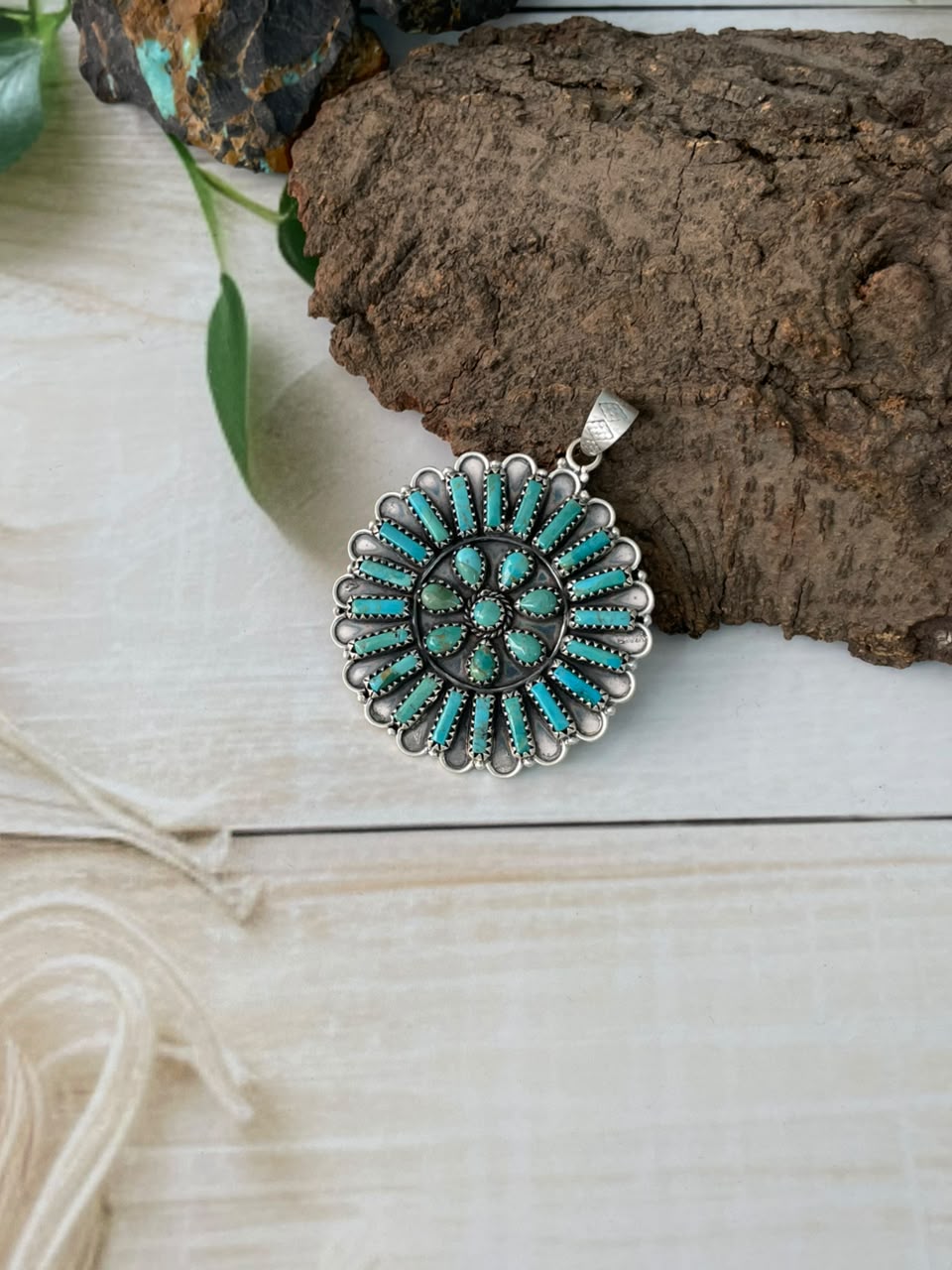 Handmade Sterling Silver Kingman Turquoise Pendant Signed Nizhoni (5)