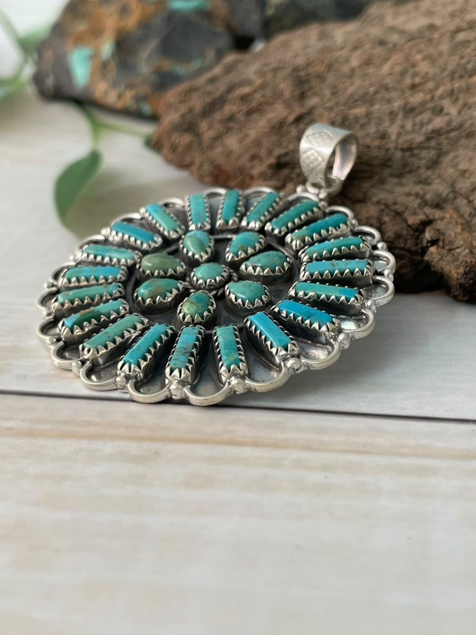 Handmade Sterling Silver Kingman Turquoise Pendant Signed Nizhoni (5)