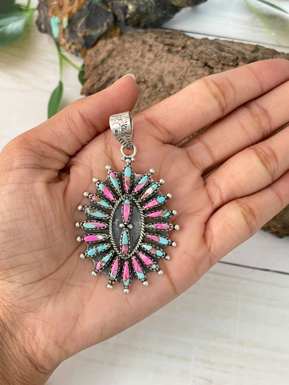 Handmade Sterling Silver Cotton Candy Pendant Signed Nizhoni (6)
