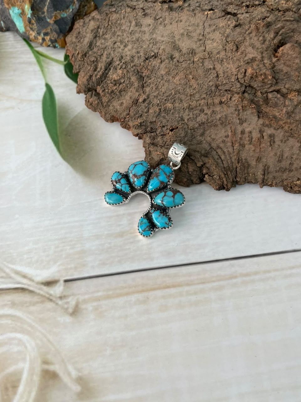 Handmade Sterling Silver Egyptian Turquoise Naja Pendant Signed Nizhoni