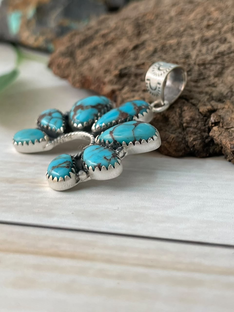 Handmade Sterling Silver Egyptian Turquoise Naja Pendant Signed Nizhoni