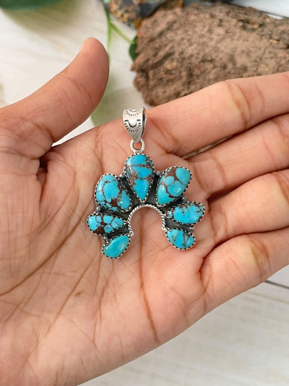 Handmade Sterling Silver Egyptian Turquoise Naja Pendant Signed Nizhoni