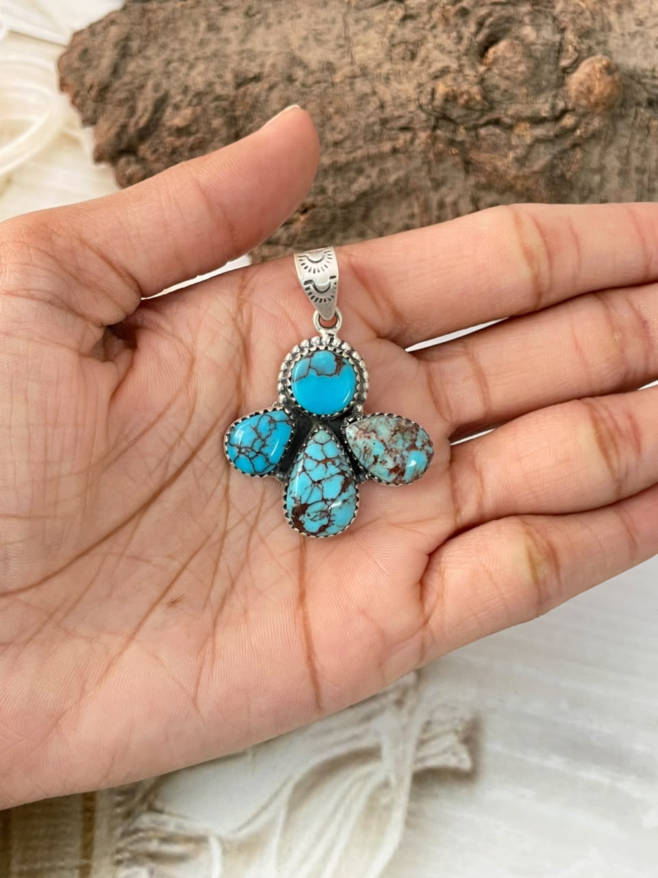 Handmade Sterling Silver Egyptian Turquoise Pendant Signed Nizhoni