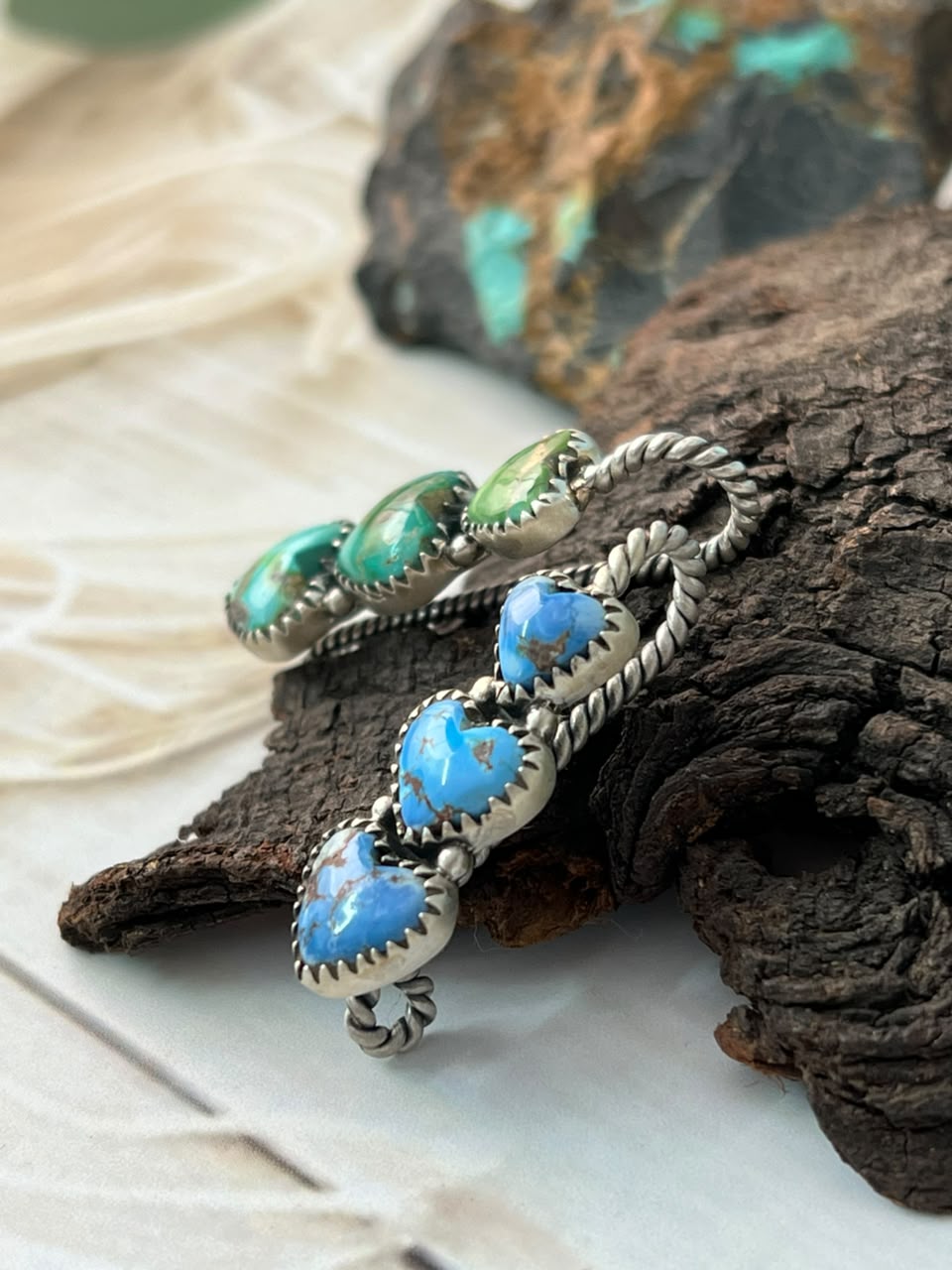 Handmade Sterling Silver Sonoran Mountain with Golden Hills Turquoise Heart Hat Pin Signed Nizhoni