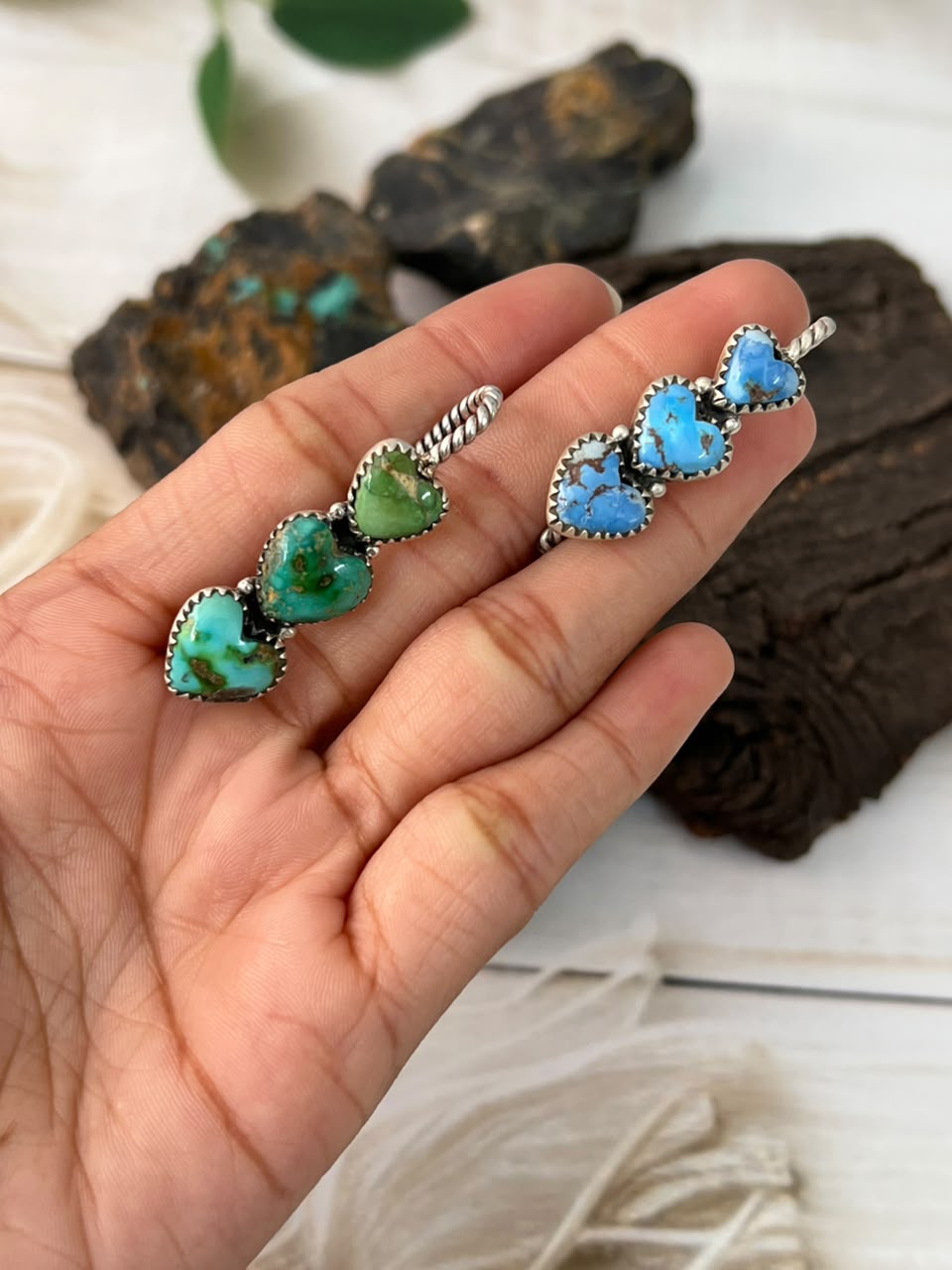 Handmade Sterling Silver Sonoran Mountain with Golden Hills Turquoise Heart Hat Pin Signed Nizhoni