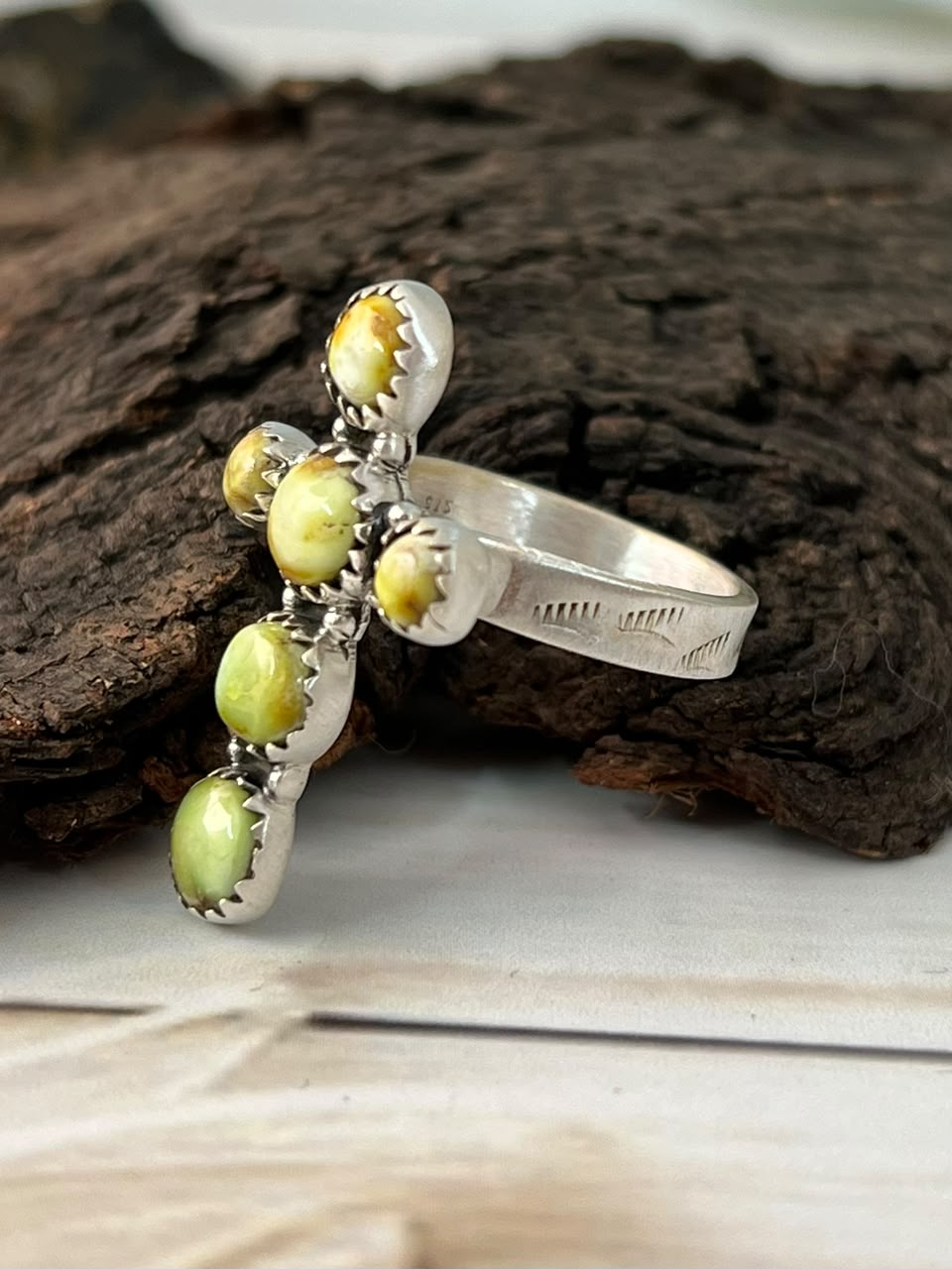 Handmade Sterling Silver Palomino Turquoise Cross Adjustable Ring Signed Nizhoni