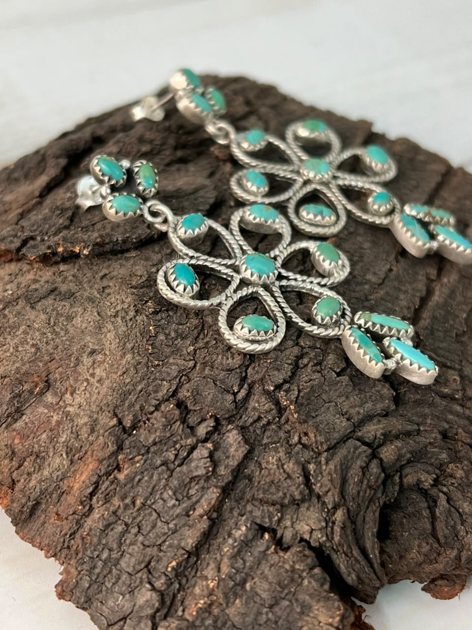 Handmade Sterling Silver Kingman Turquoise Post Dangle Earrings Signed Nizhoni
