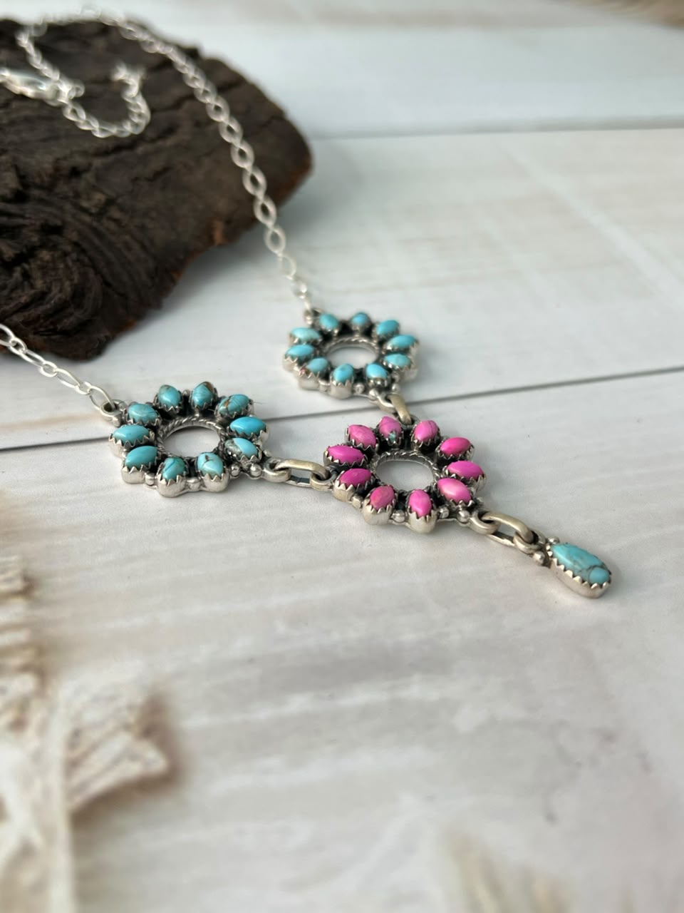 Handmade Sterling Silver Cotton Candy Necklace Signed Nizhoni (3)
